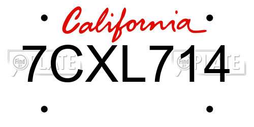 7CXL714 California License Plate