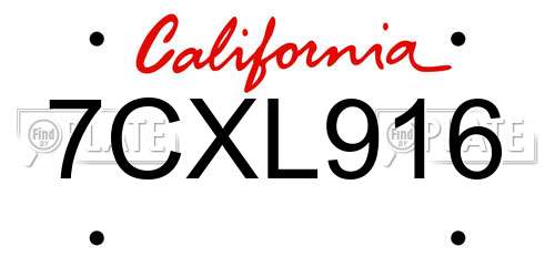 7CXL916 California License Plate
