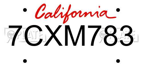 7CXM783 California License Plate