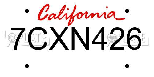 7CXN426 California License Plate