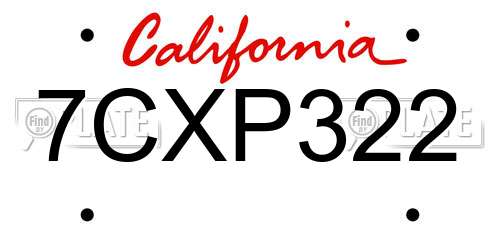 7CXP322 California License Plate