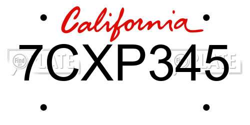 7CXP345 California License Plate