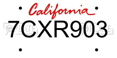 7CXR903 California License Plate