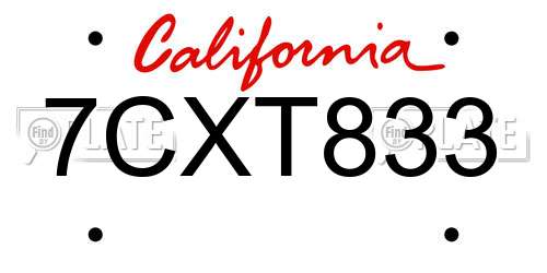 7CXT833 California License Plate