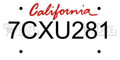 7CXU281 California License Plate