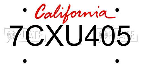 7CXU405 California License Plate