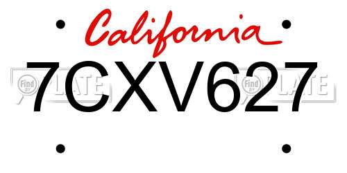 7CXV627 California License Plate