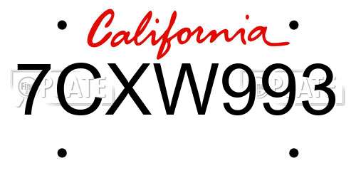 7CXW993 California License Plate