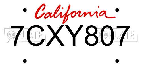 7CXY807 California License Plate