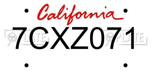 7CXZ071 California License Plate