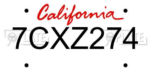 7CXZ274 California License Plate