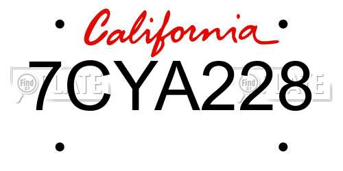 7CYA228 California License Plate