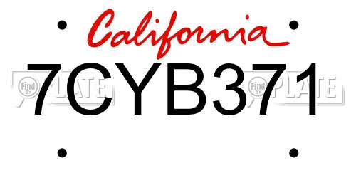 7CYB371 California License Plate