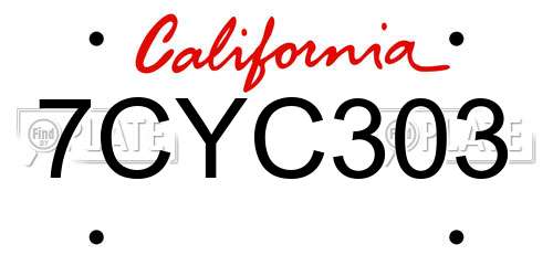 7CYC303 California License Plate