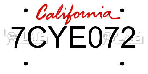 7CYE072 California License Plate
