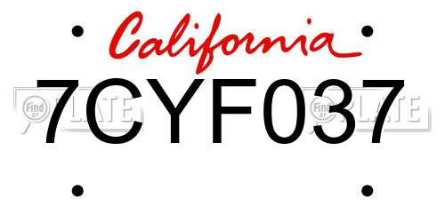 7CYF037 California License Plate