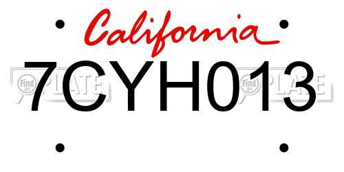 7CYH013 California License Plate