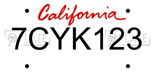 7CYK123 California License Plate