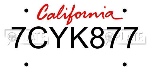 7CYK877 California License Plate