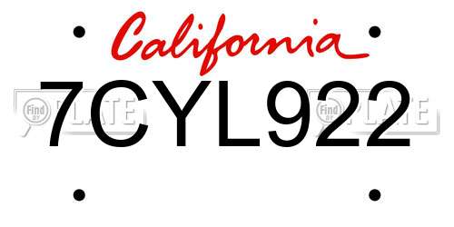 7CYL922 California License Plate