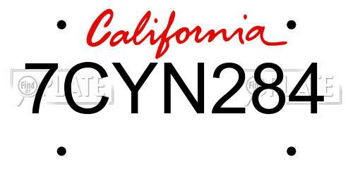 7CYN284 California License Plate