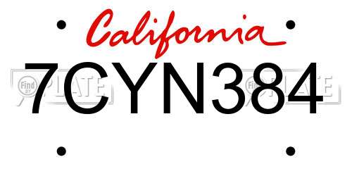 7CYN384 California License Plate