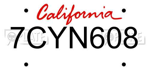 7CYN608 California License Plate