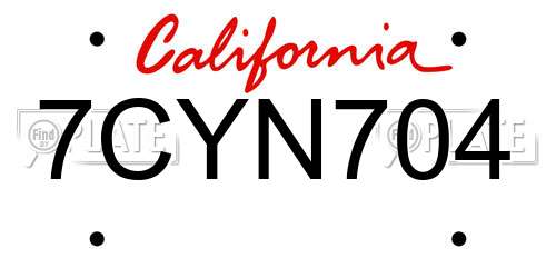 7CYN704 California License Plate