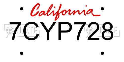 7CYP728 California License Plate
