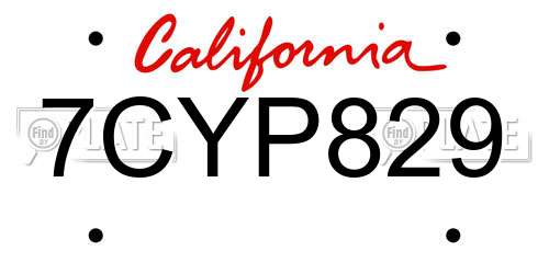 7CYP829 California License Plate