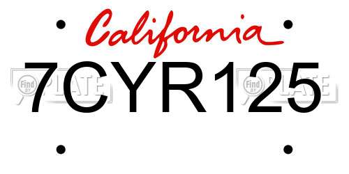 7CYR125 California License Plate