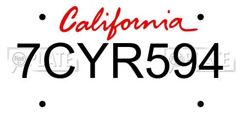 7CYR594 California License Plate