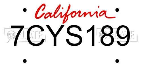 7CYS189 California License Plate