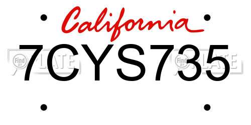 7CYS735 California License Plate