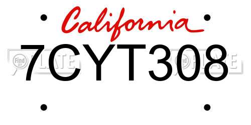 7CYT308 California License Plate