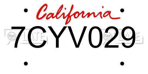 7CYV029 California License Plate