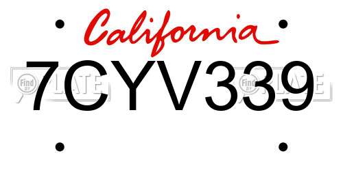 7CYV339 California License Plate