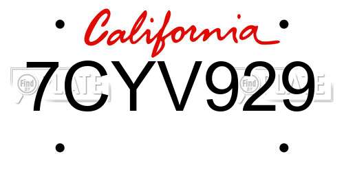 7CYV929 California License Plate