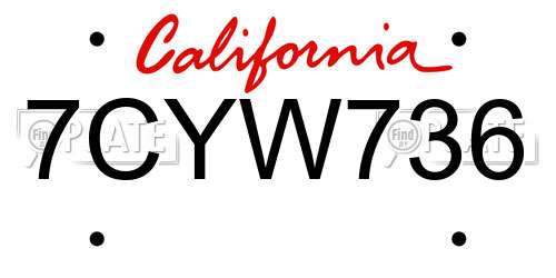 7CYW736 California License Plate