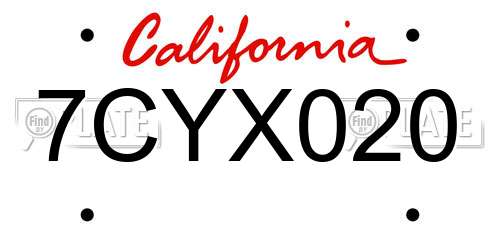 7CYX020 California License Plate