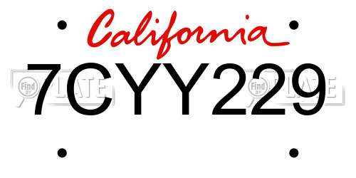 7CYY229 California License Plate