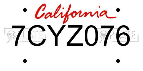 7CYZ076 California License Plate