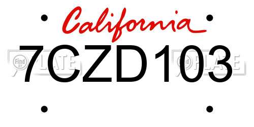 7CZD103 California License Plate