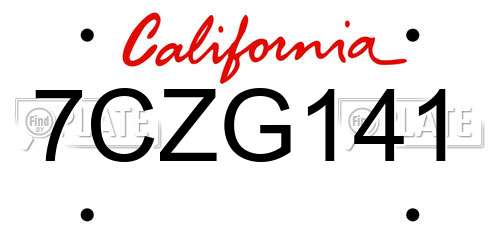 7CZG141 California License Plate