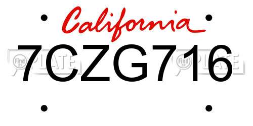 7CZG716 California License Plate