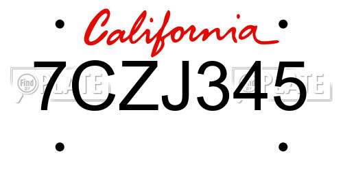 7CZJ345 California License Plate