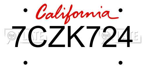 7CZK724 California License Plate