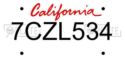 7CZL534 California License Plate
