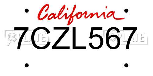7CZL567 California License Plate