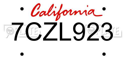 7CZL923 California License Plate